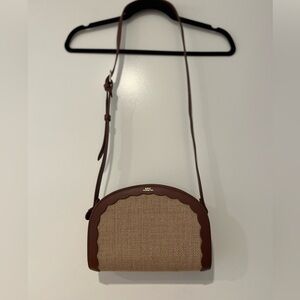 A.P.C. Brown Leather-Trim Raffia Crossbody Bag
